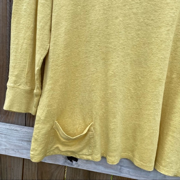 Eileen Fisher Dark Butter Yellow Linen Top with Pocket Accent - Picture 2 of 7